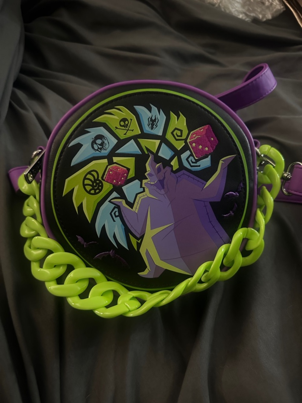 Disney Oogie boogie Round Purple & Neon Green Character Crossbody Bag